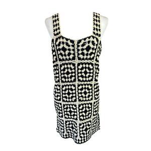 Vici Crochet Dress Medium Black Cream Grandmacore Boho Retro Hippie Festival